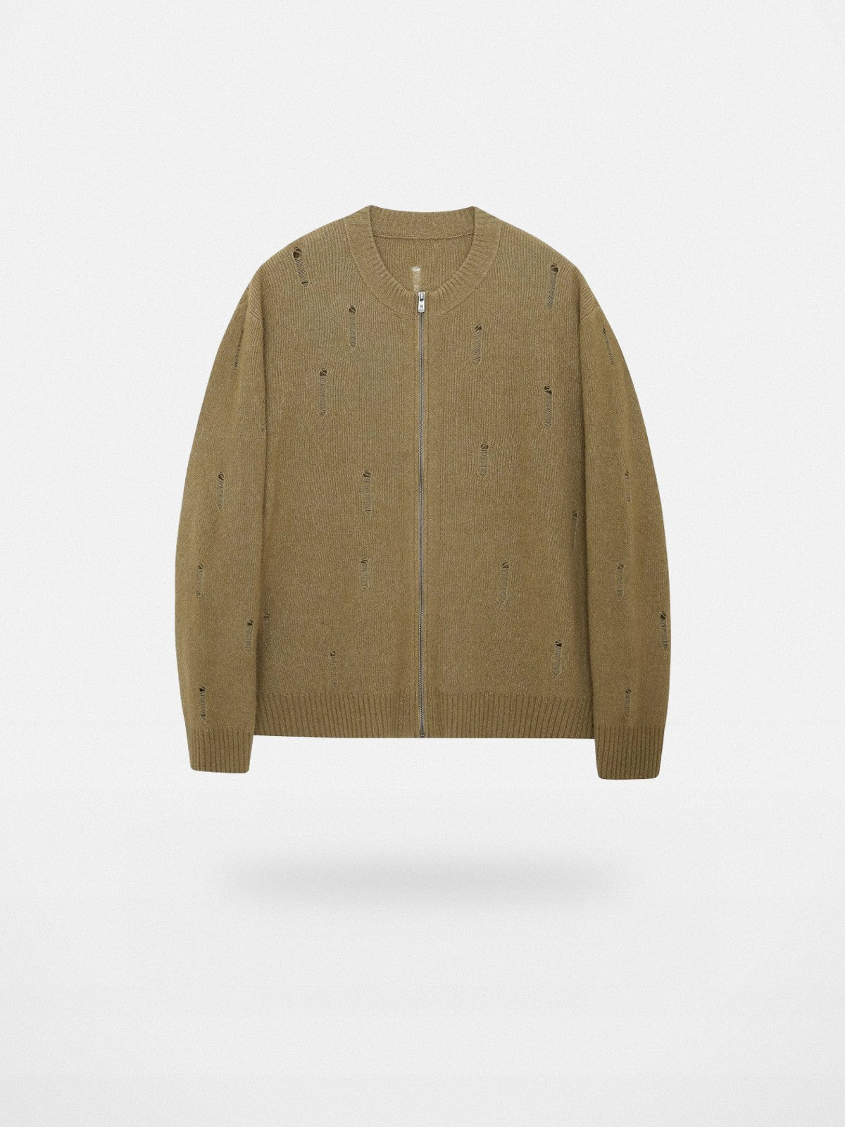 NANS Distressed Yak Wool Zip Cardigan in Olive