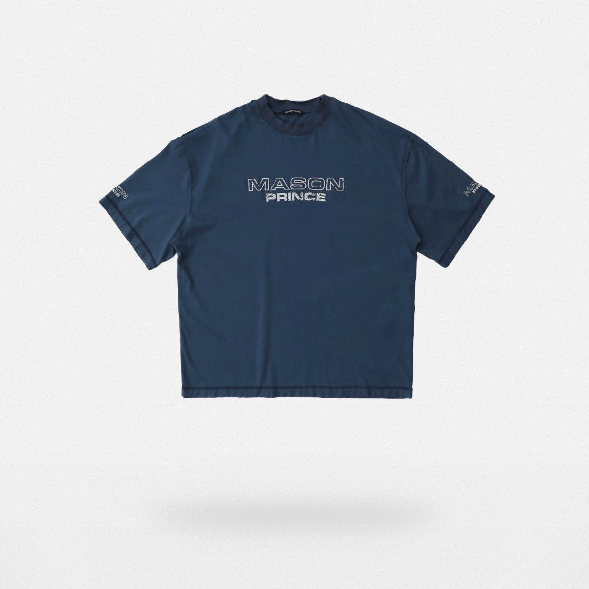 MASONPRINCE Double Layer Collar Embroidered Tee in Navy Blue
