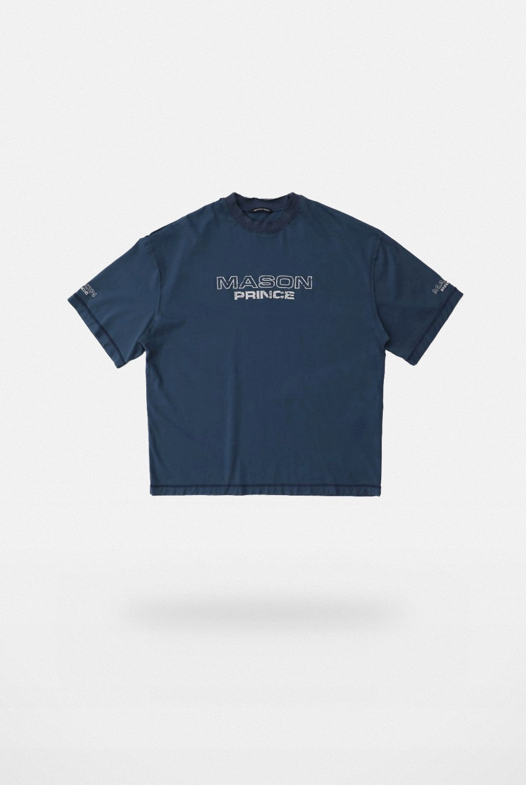 MASONPRINCE Double Layer Collar Embroidered Tee in Navy Blue