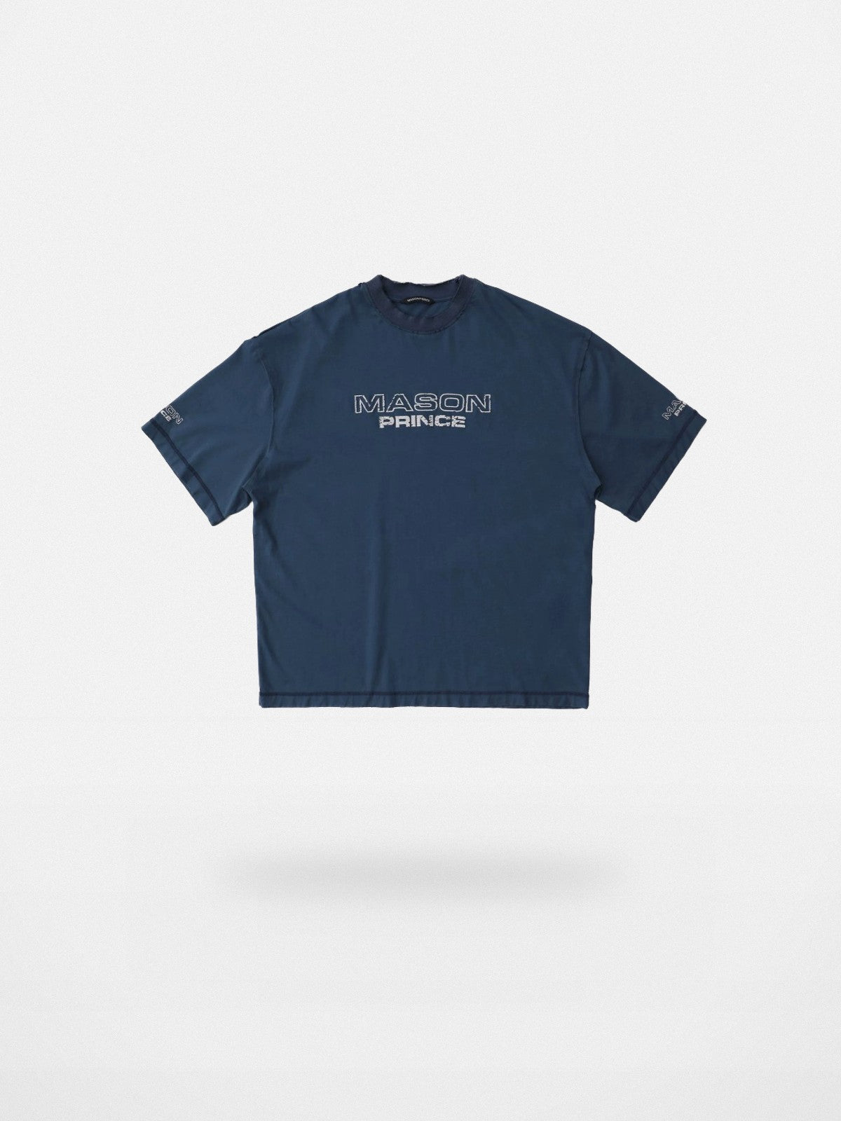 MASONPRINCE Double Layer Collar Embroidered Tee in Navy Blue