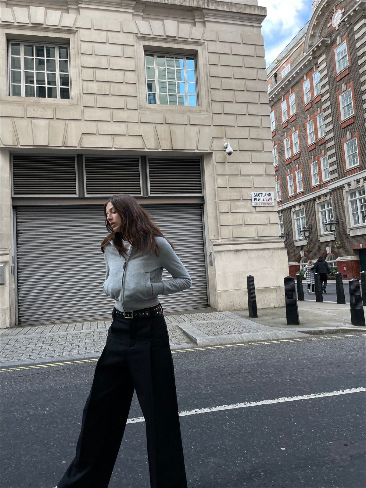 FaxCopyExpress Cropped Fleece Lined Zip Hoodie in Gray - Lifestyle