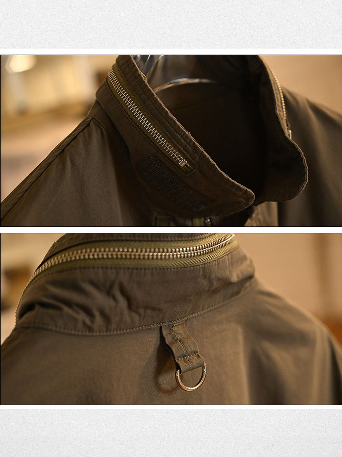 Roolrren Homme Cropped Cotton Flight Jacket in Olive - Detail