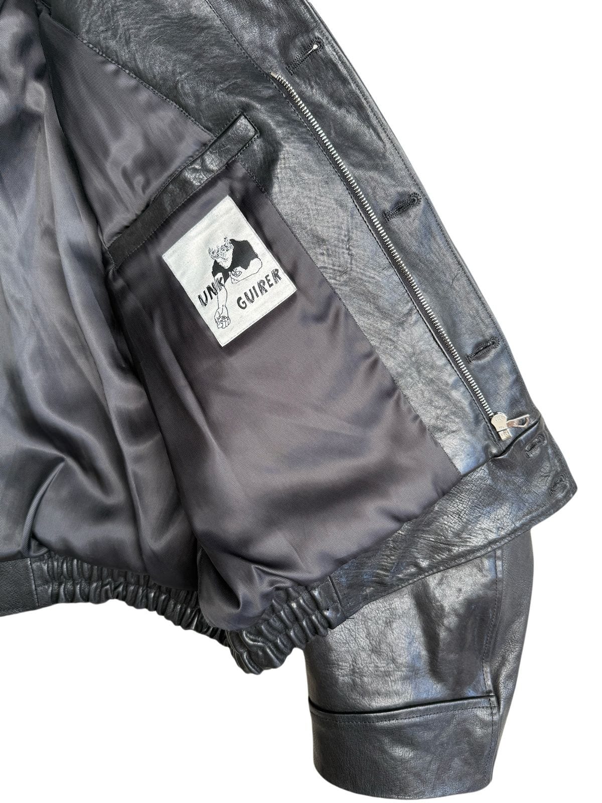 UNKNOWNWORLD Cropped Padded Horsehide Leather Jacket in Black - Detail