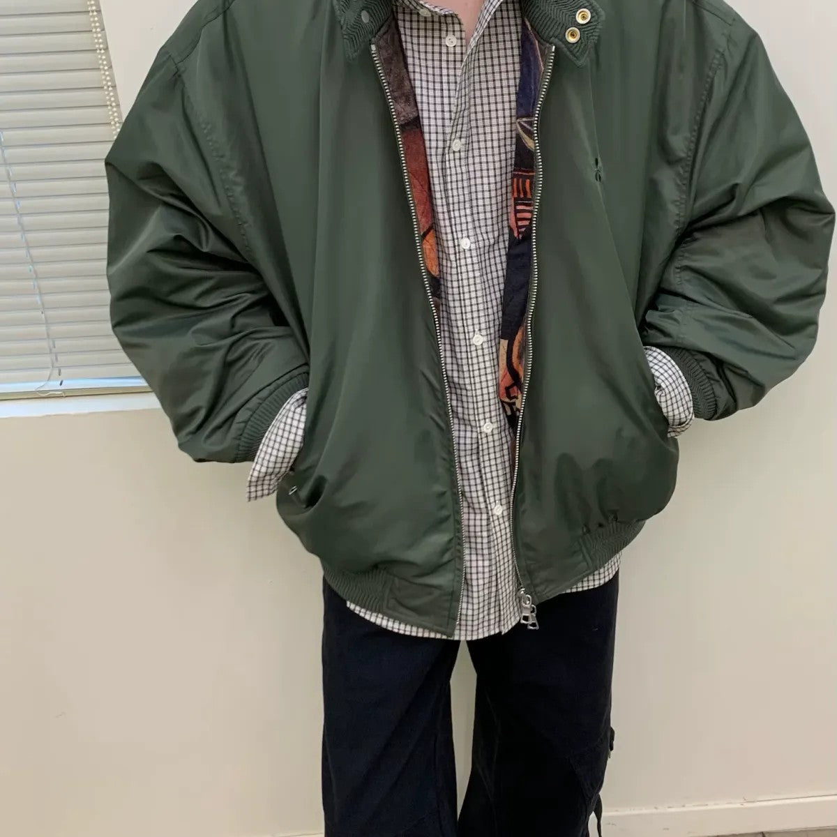 NeverSeez 3M Thinsulate Padded Bomber Jacket in Green - On Male Model