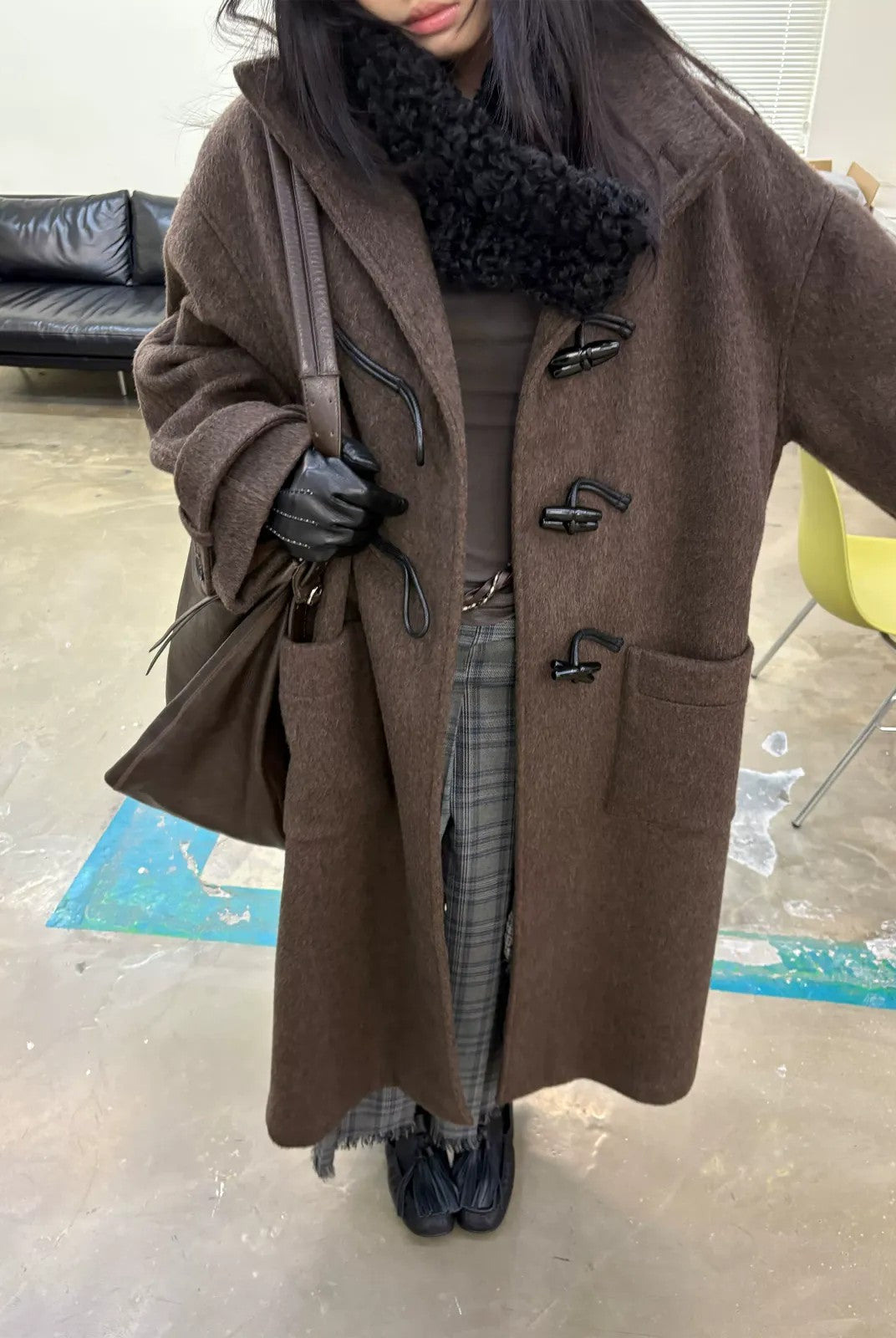 NeverSeez Wool Blend Stand Collar Toggle Coat in Brown - On Model