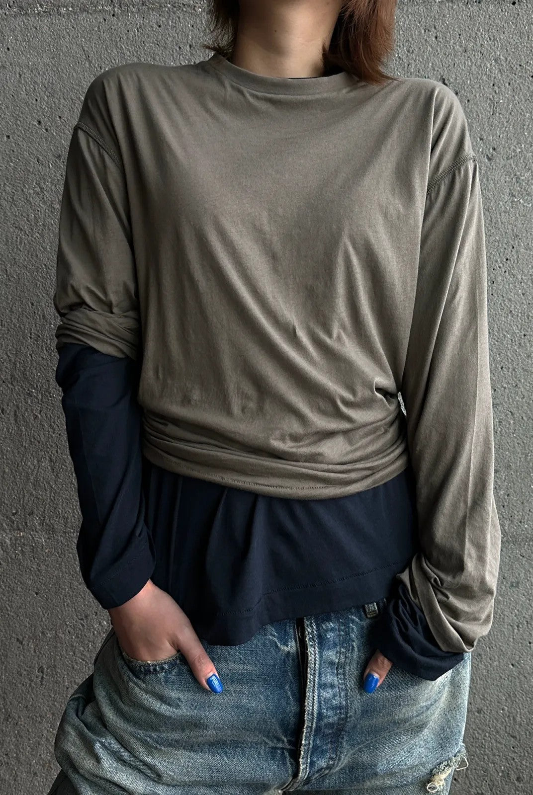 MASONPRINCE Lightweight Cotton Long Sleeve Tee in Beige - On Model