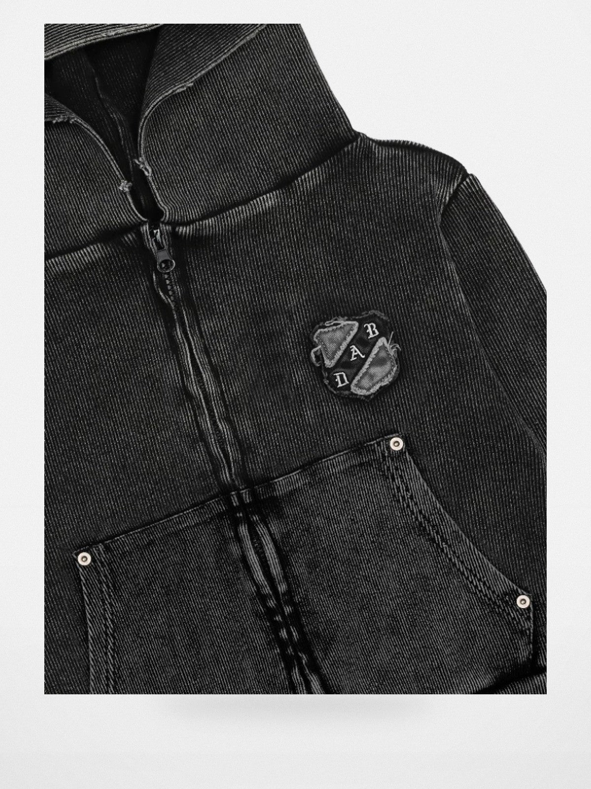 BADSEED Rust Wash Hooded Denim Jacket in Gray - Detail