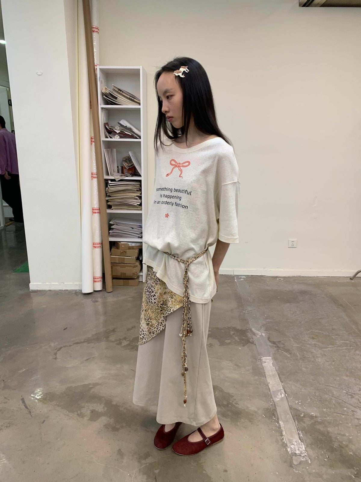 NeverSeez Snake Bow Print T Shirt in White - On Model