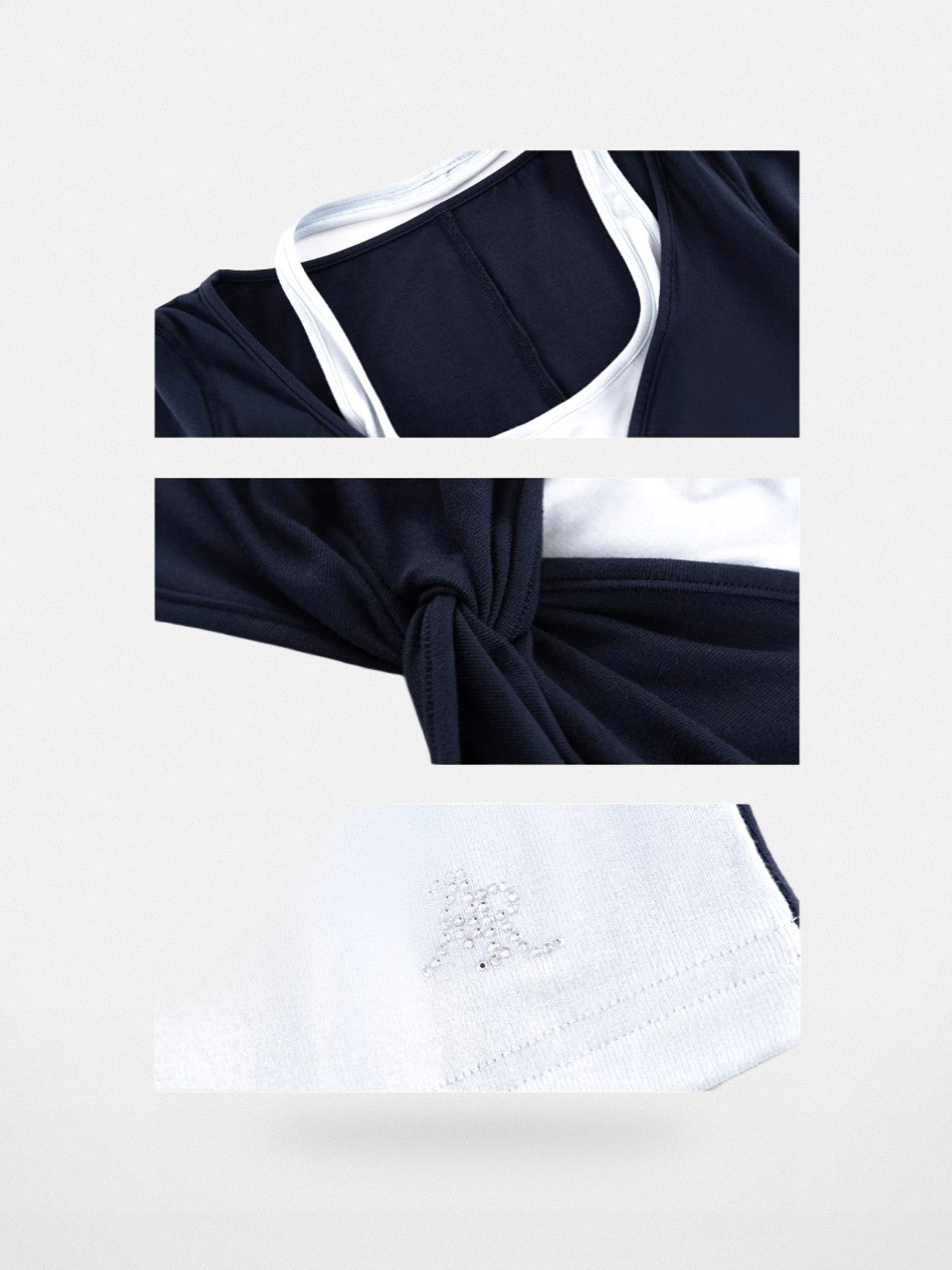 Ariseism Faux Layered Twist Front Top in Navy Blue - Detail