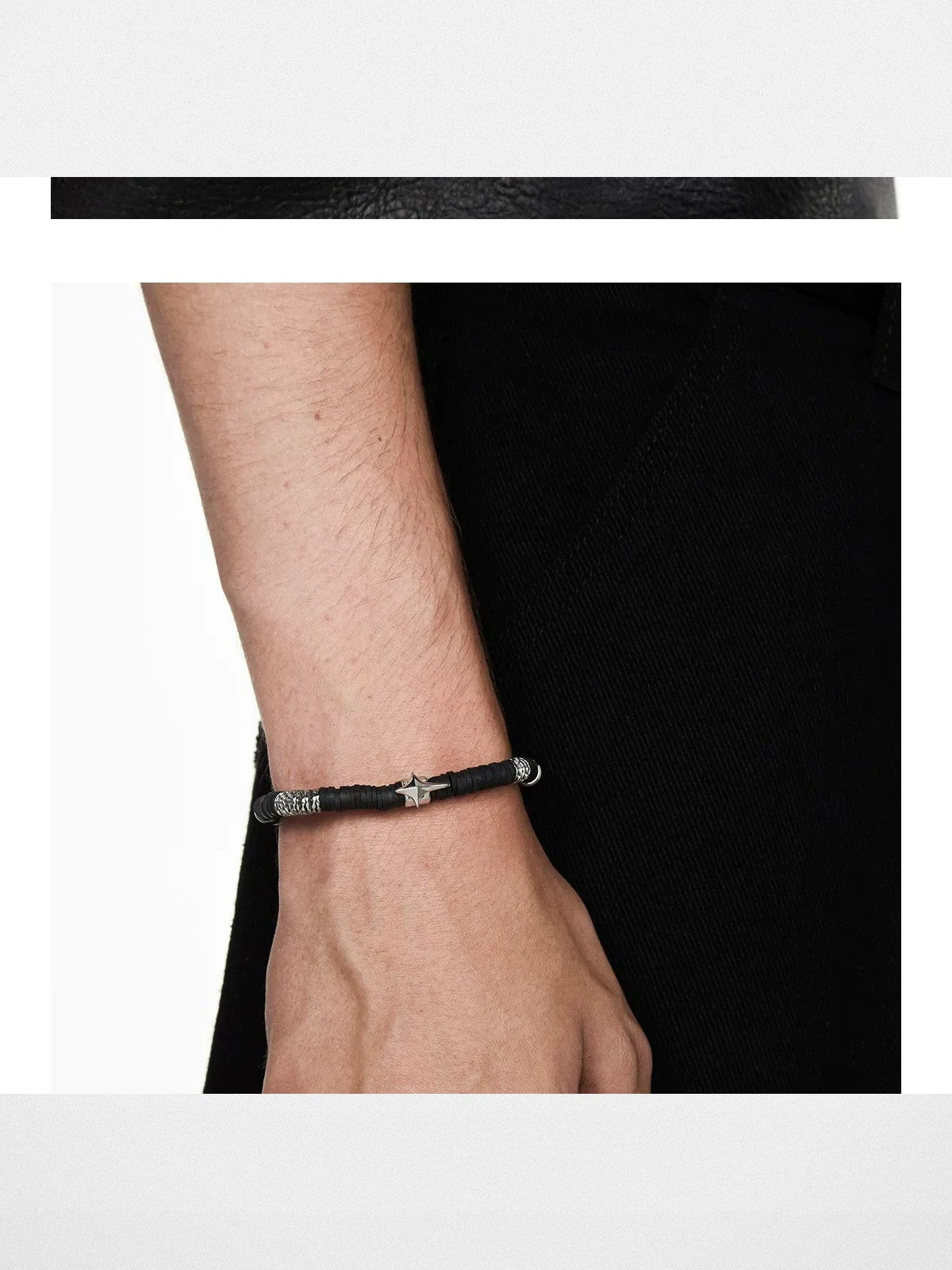 BLACKHEAD Star Pendant Chain Bead Bracelet in Black - On Male Model