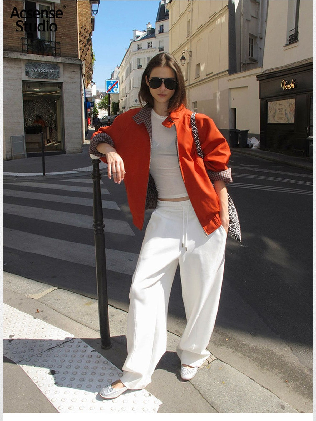 ACSENSE STUDIO Reversible Stand Collar Jacket in Orange - Lifestyle