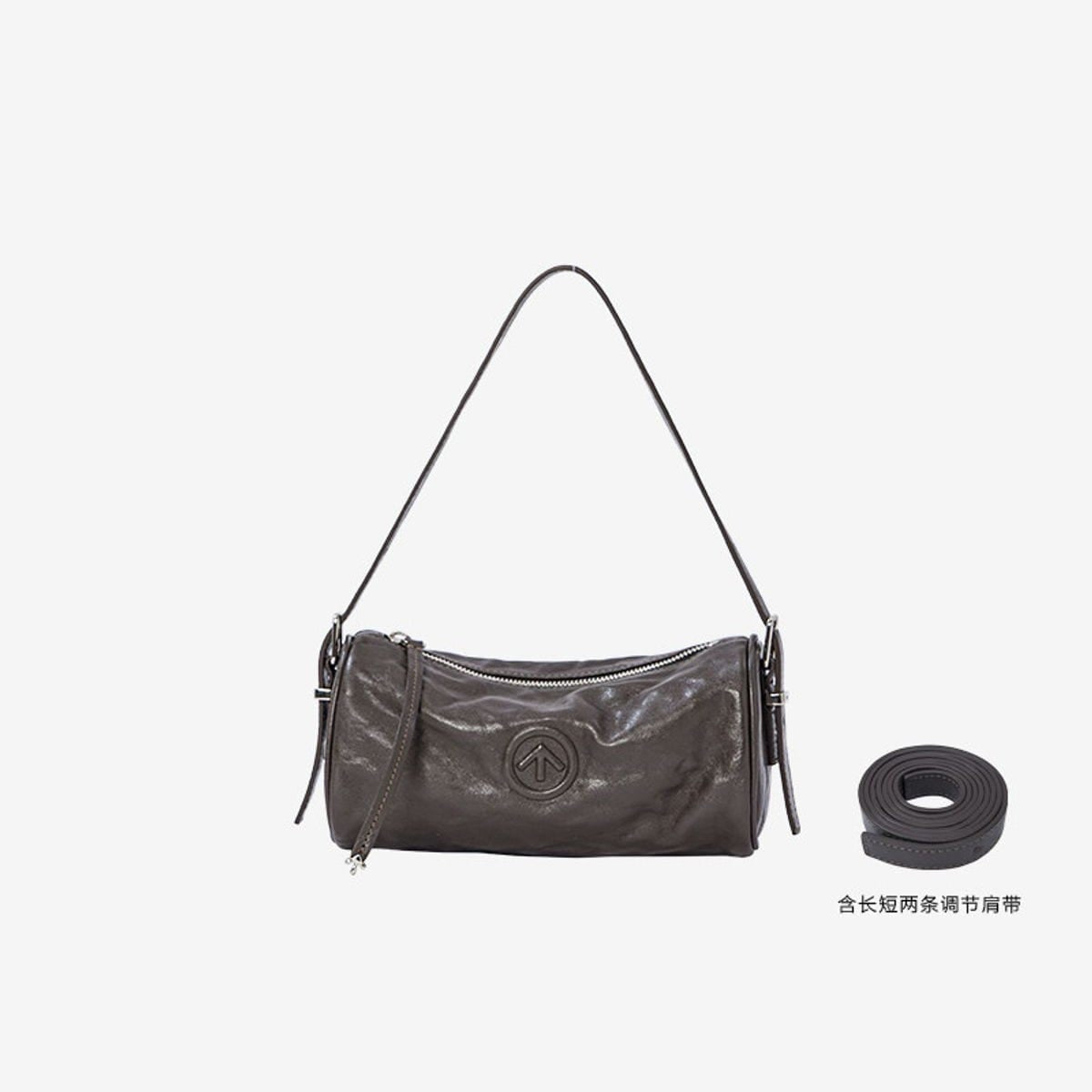 Grotto Pleated Leather Cylinder Bag in Brown