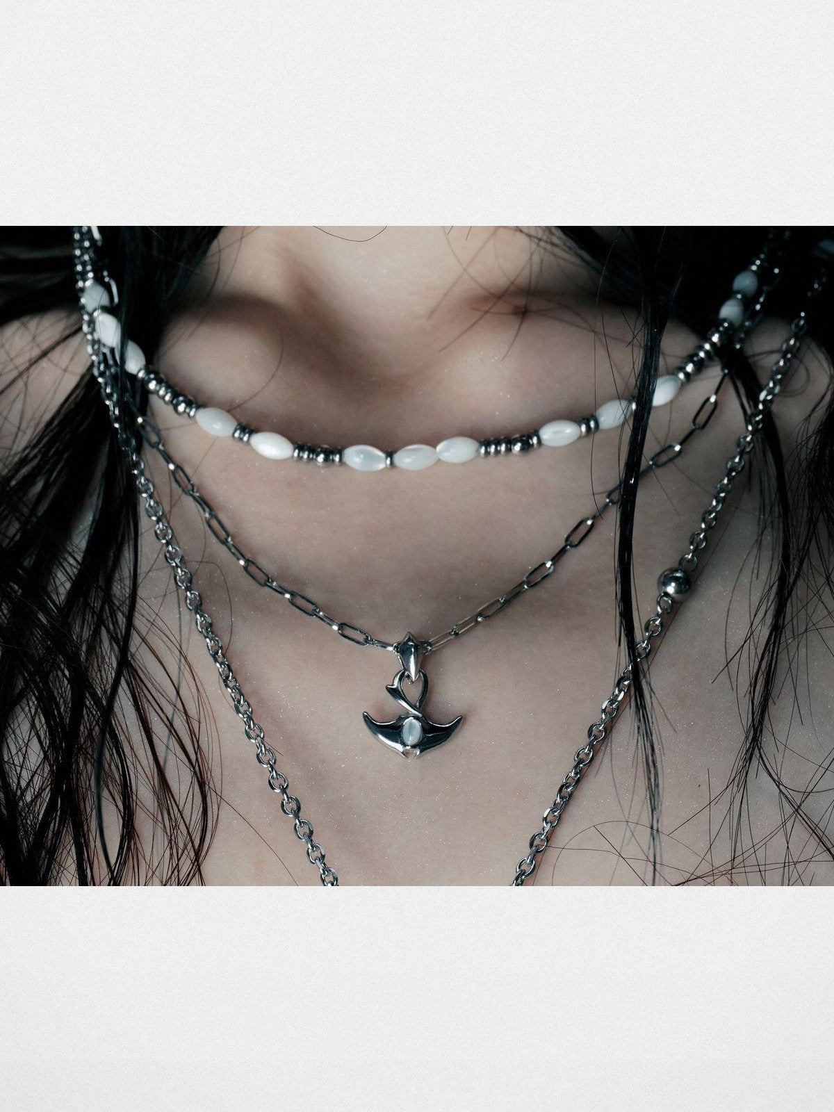 BLACKHEAD Double Layer Manta Ray Necklace in Silver - On Model