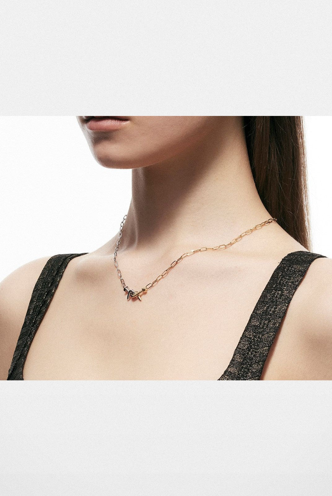 BLACKHEAD Two Tone Twisted Nail Steel Necklace in Gold - On Model