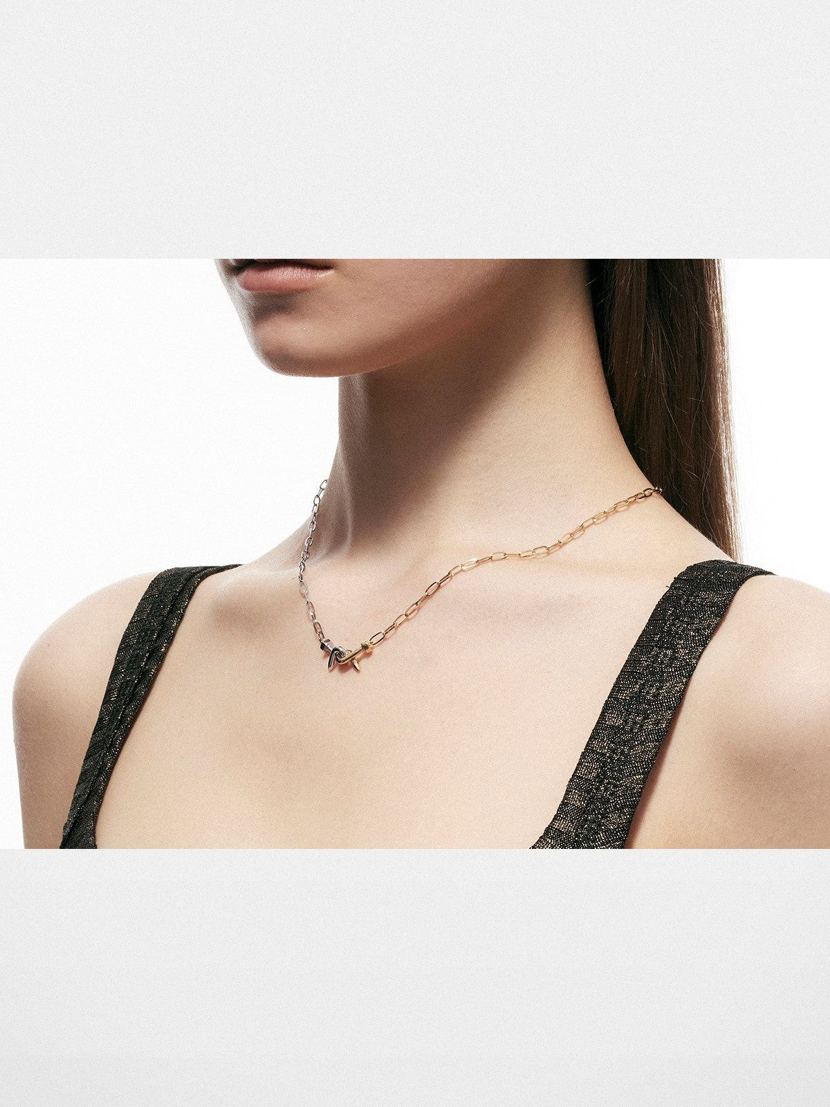 BLACKHEAD Two Tone Twisted Nail Steel Necklace in Gold - On Model