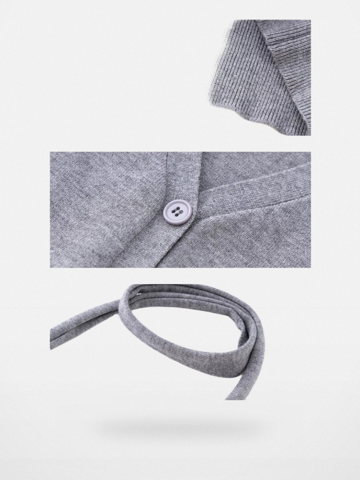 ARISEISM Cropped V Neck Cardigan Neck Tie in Gray - Detail