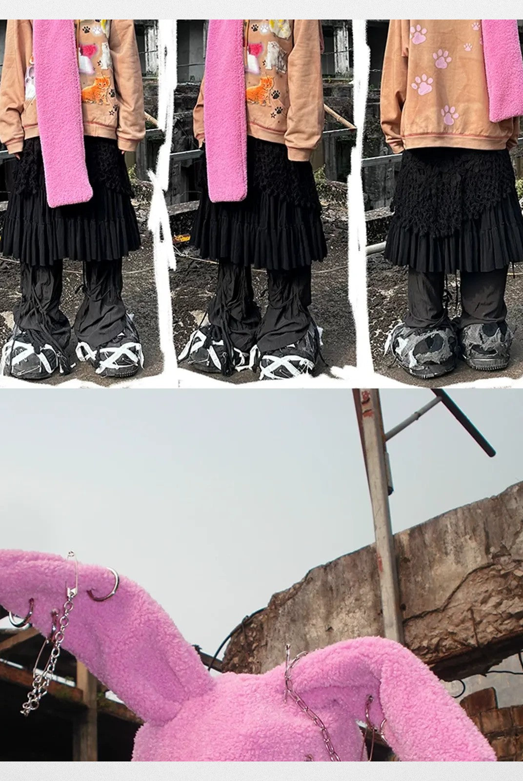 CFIERCE Plush Bunny Scarf Hat in Pink - Lifestyle