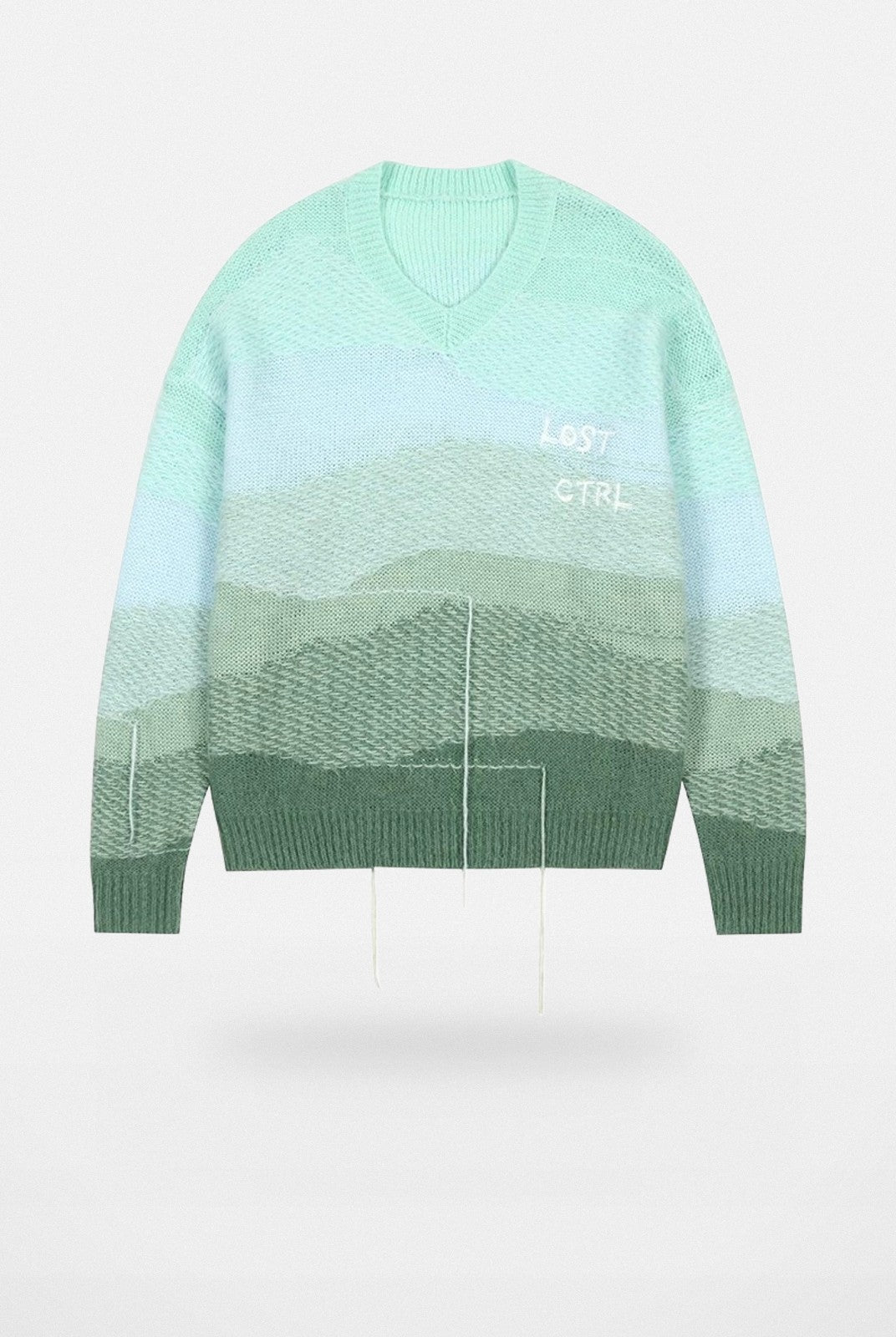 LOSTCTRL Gradient Fringe V Neck Sweater in Pink