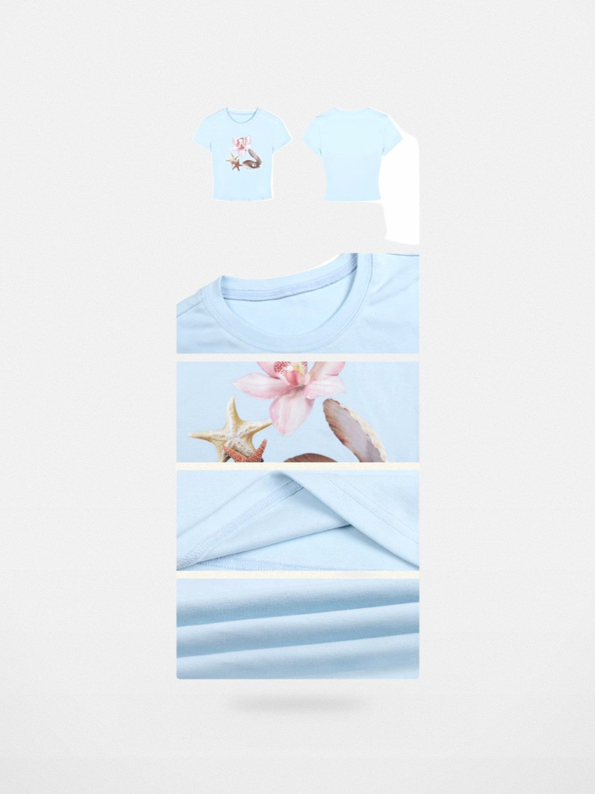 BeerBro Realistic Shell Print Baby Tee in Sky Blue - Detail