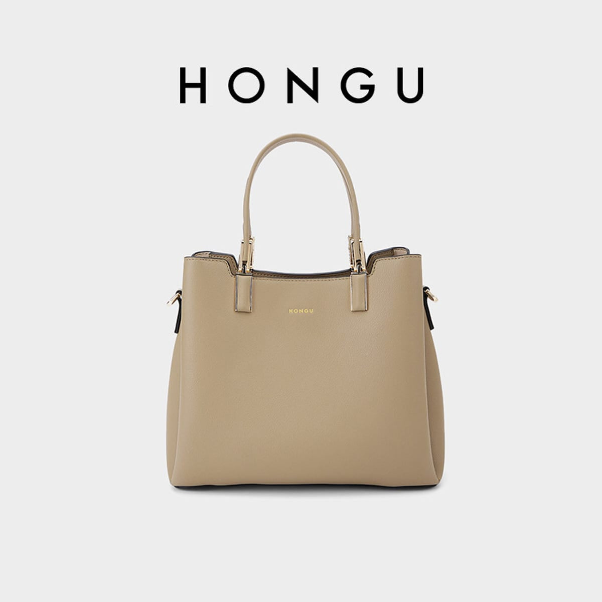 HONGU Structured Split Leather Handbag in Beige