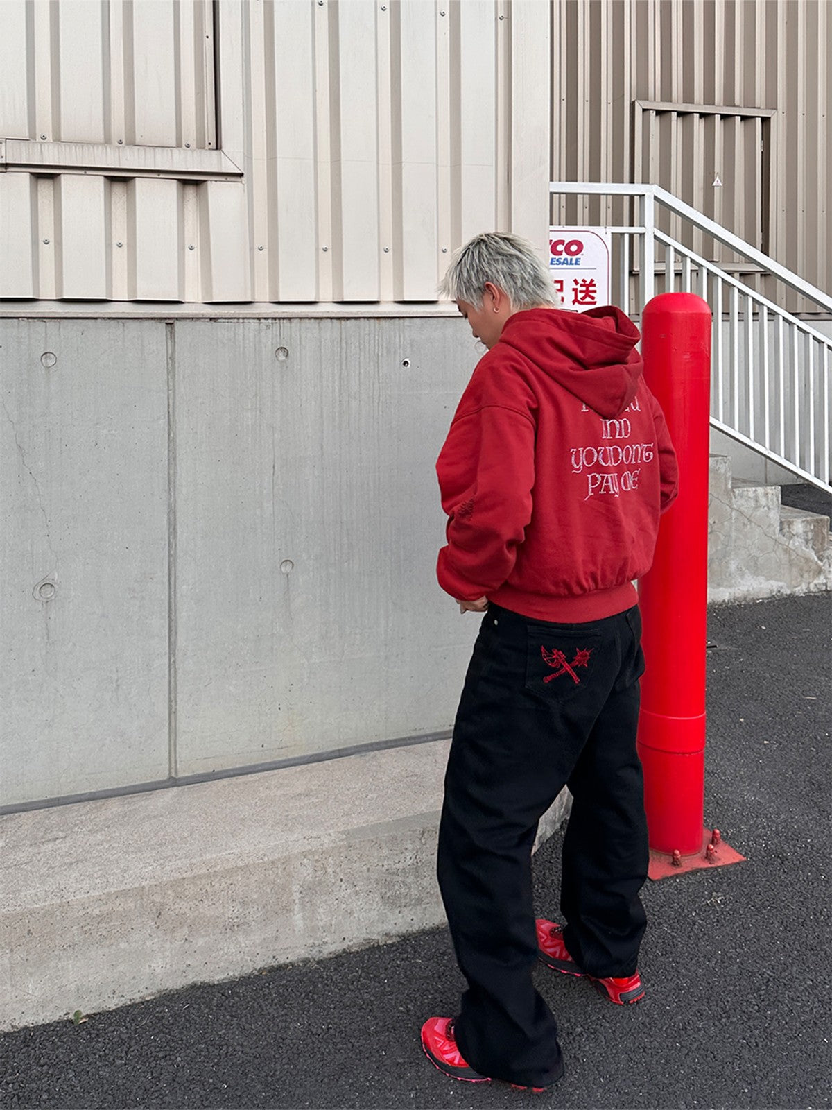 SOD Reversible Rhinestone Zip Hoodie in Red - Lifestyle