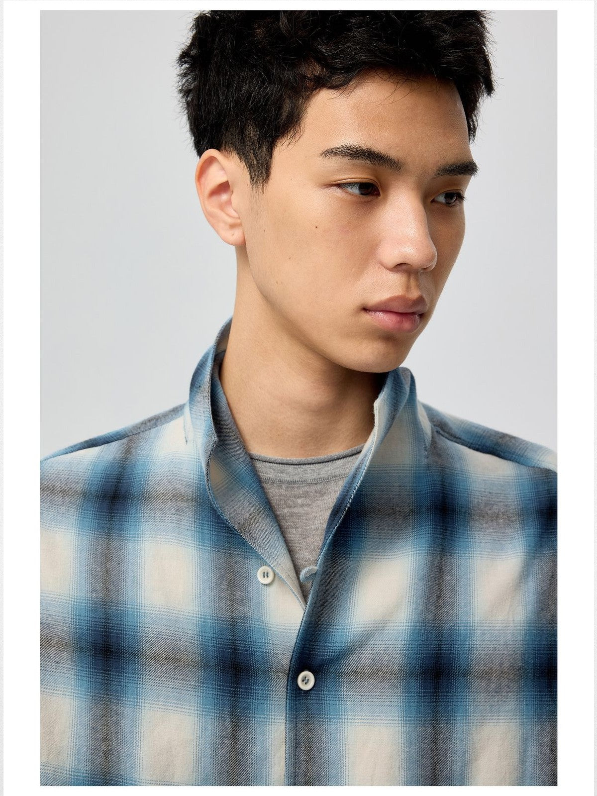 Simple Project Ombr Check Flannel Shirt in Sky Blue - On Male Model