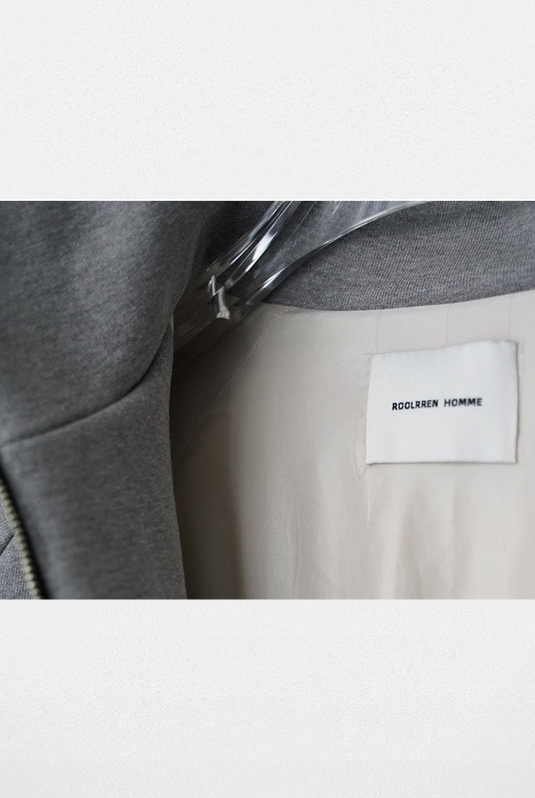 Roolrren Homme Heavyweight Cotton Stand Collar Jacket in Gray - Detail