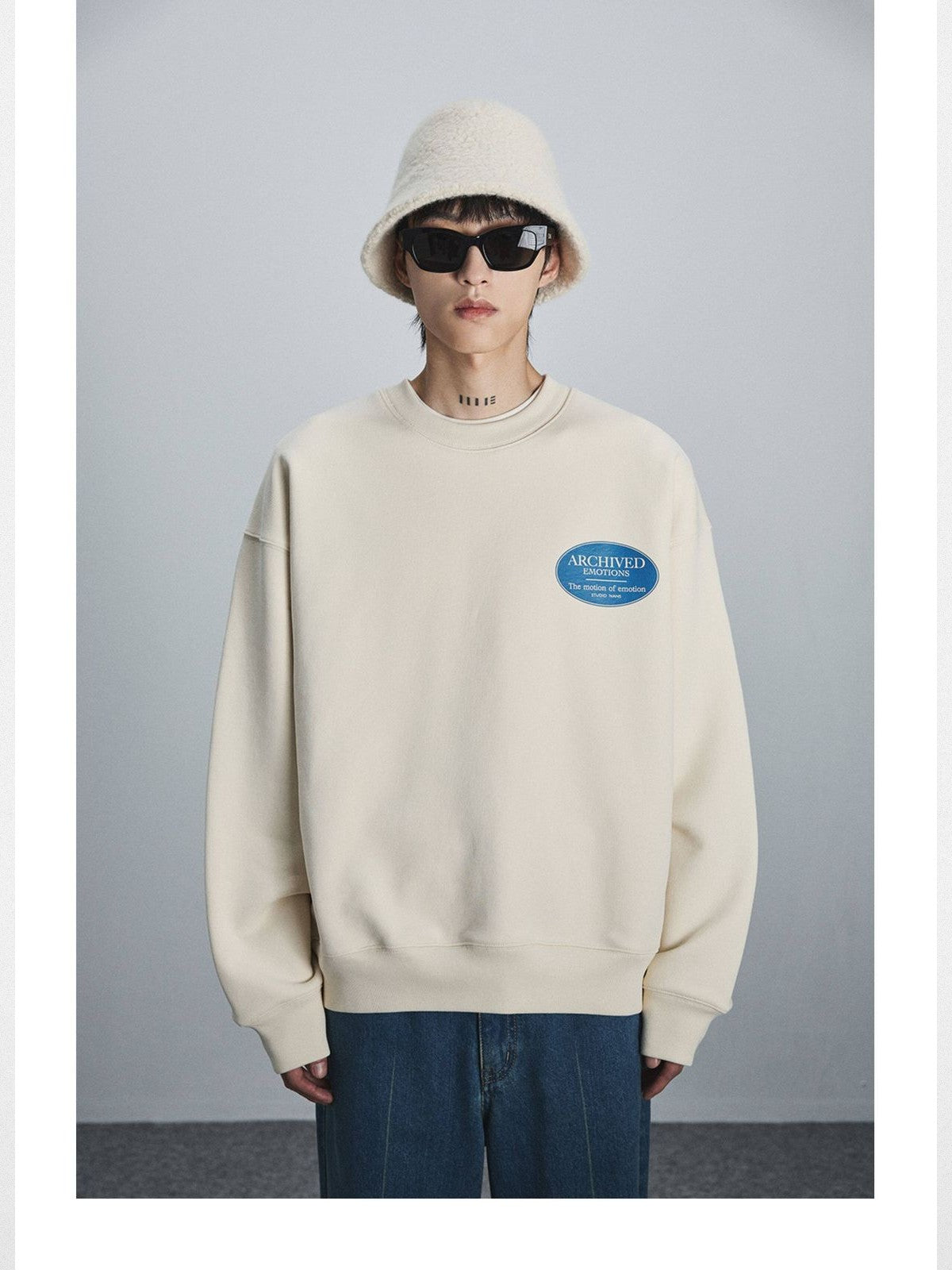 NANS Heavyweight Cotton Terry Crewneck in Cream - On Model