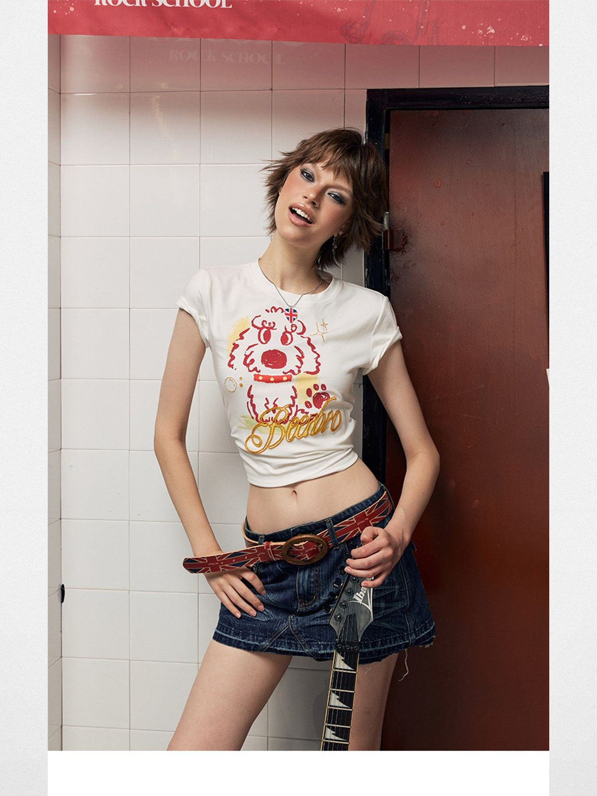 BeerBro Puff Print Puppy Baby Tee in White - On Model