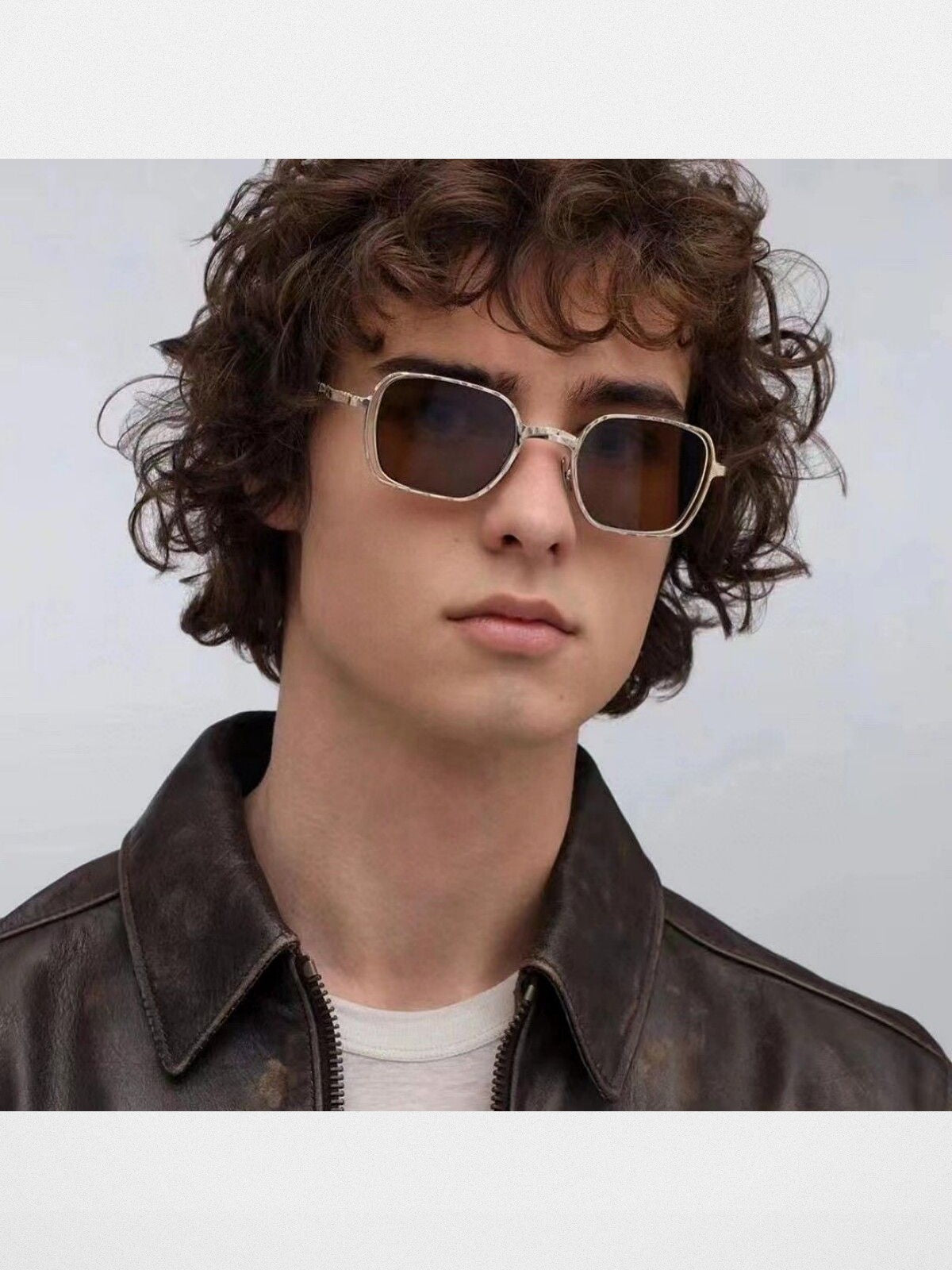 FUTURE UPDATE Hammered Titanium Sunglasses in Yellow - On Male Model