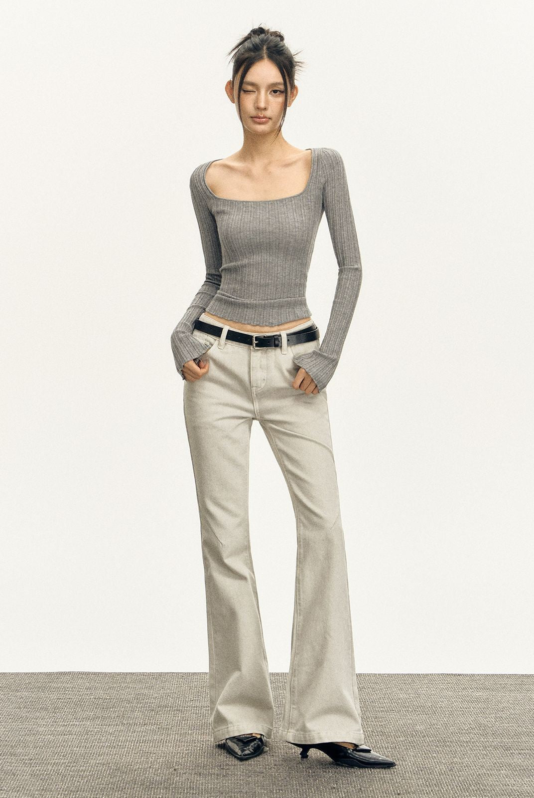 ARISEISM Wide Ribbed Square Neck Top in White