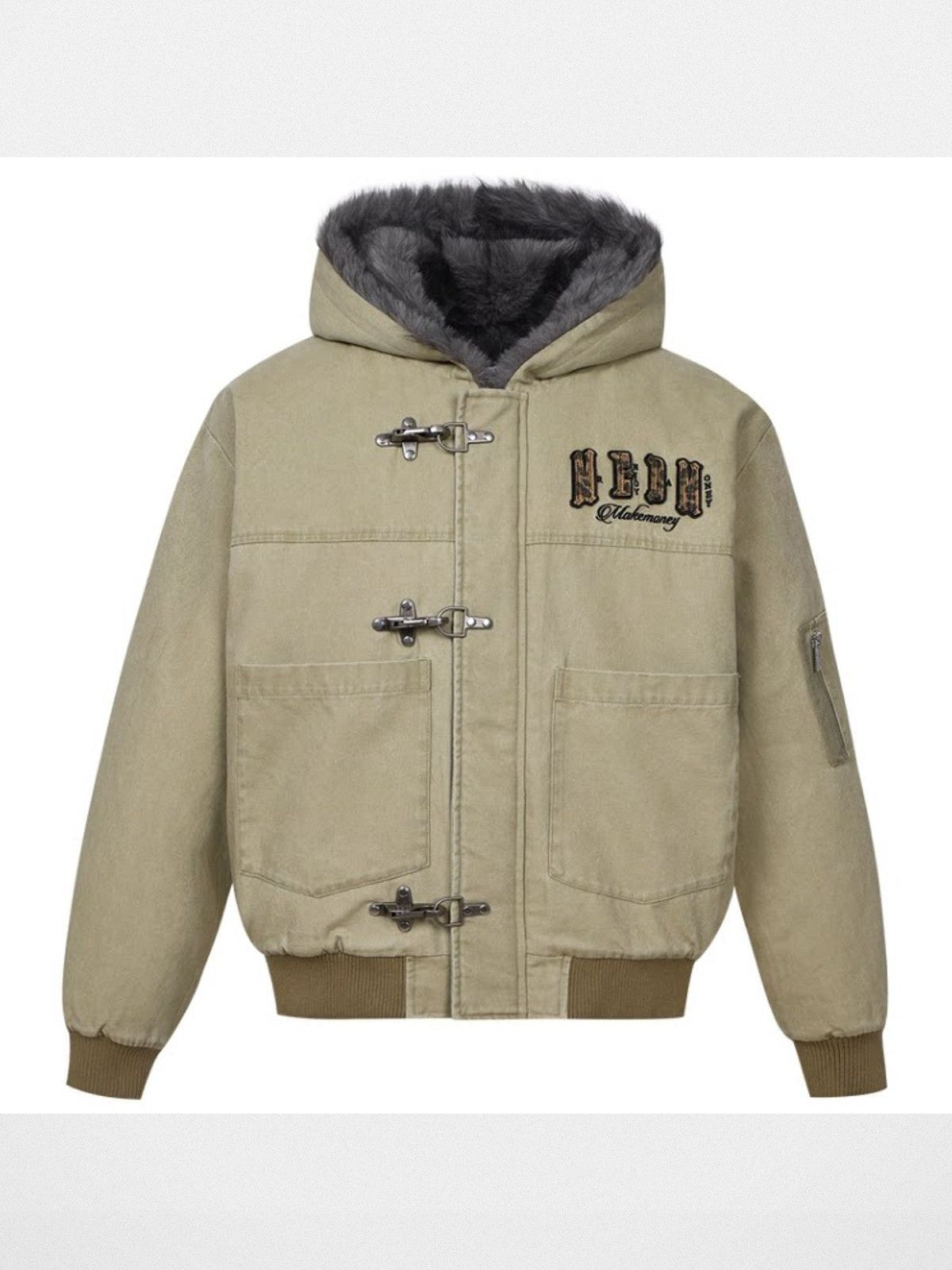 MEDM Canvas Padded Jacket with Buckles in Beige