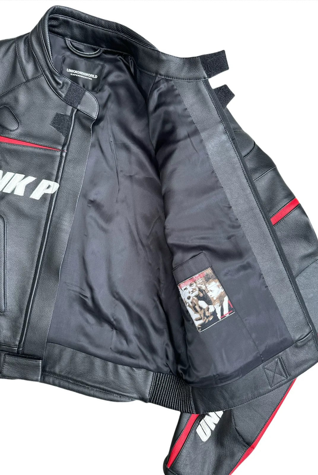 UNKNOWNWORLD Cowhide Leather Racing Jacket in Black - Detail