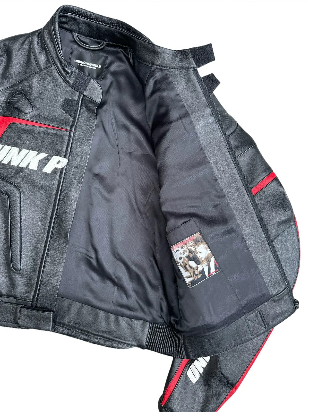 UNKNOWNWORLD Cowhide Leather Racing Jacket in Black - Detail