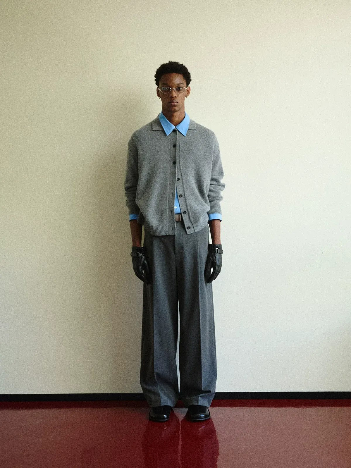 NANS Merino Wool Cashmere Cardigan in Gray - On Model