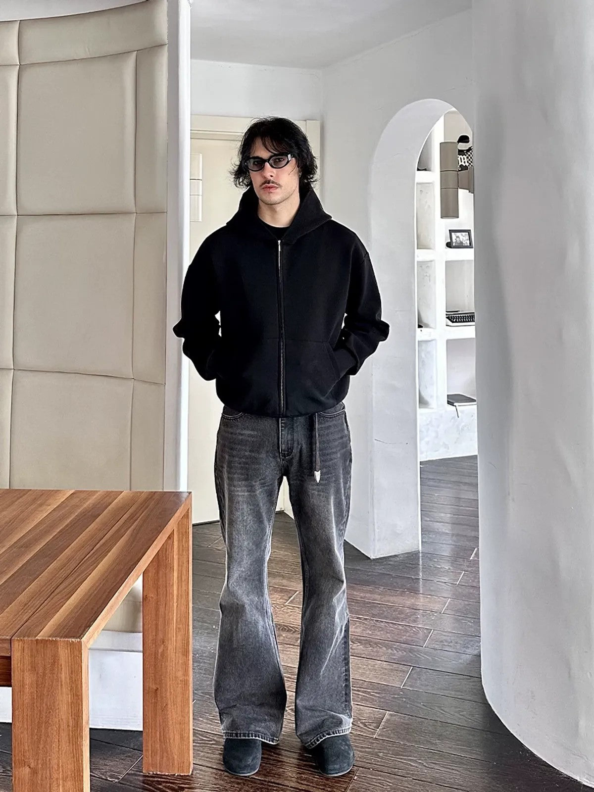 Roolrren Homme Cotton Air Layer Zip Hoodie in Charcoal