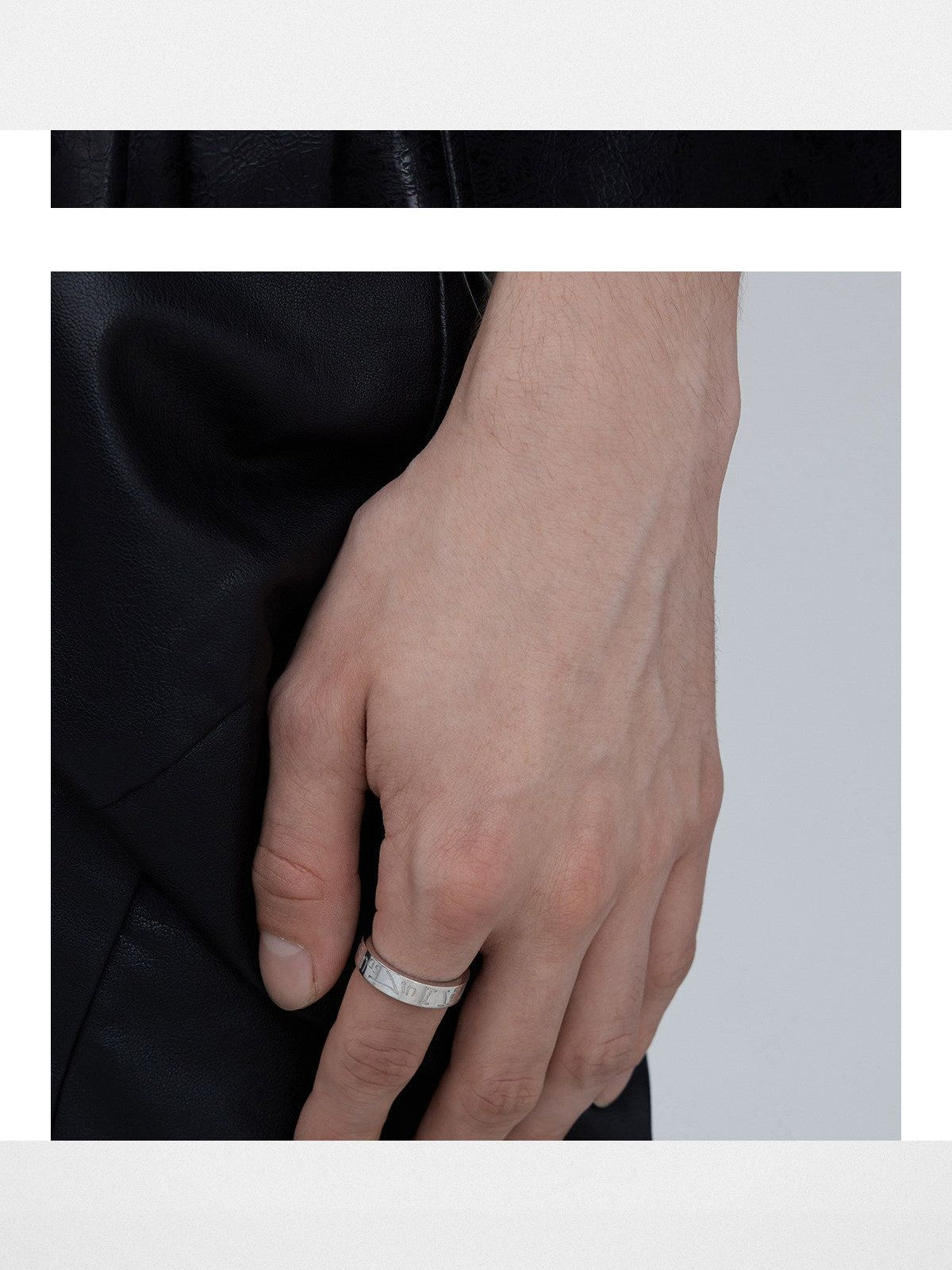 BLACKHEAD Two Tone Engraved Steel Band in Gray - On Male Model