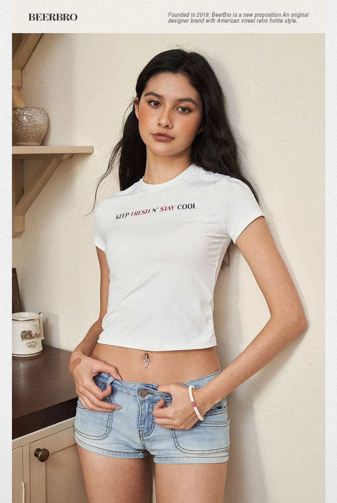 BeerBro Slogan Print Baby Tee in White - Lifestyle