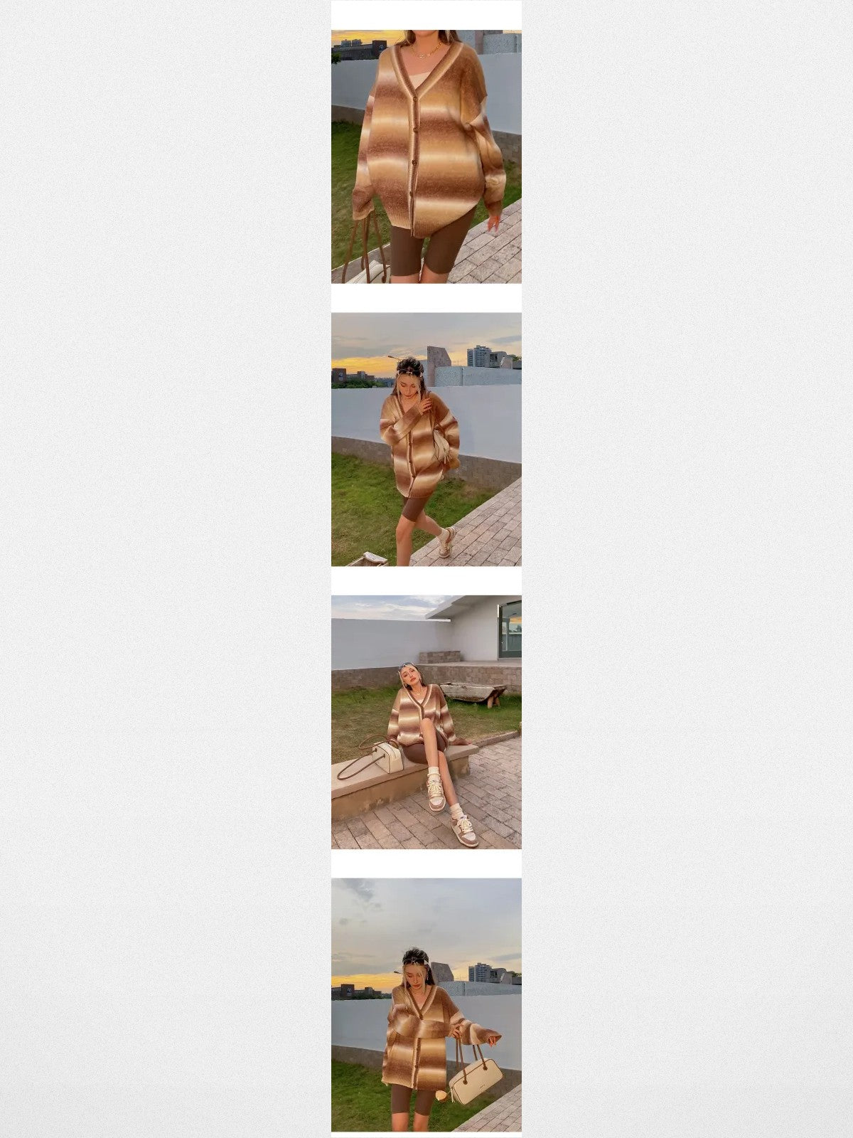 BeerBro Gradient Striped Knit Cardigan in Brown - On Model