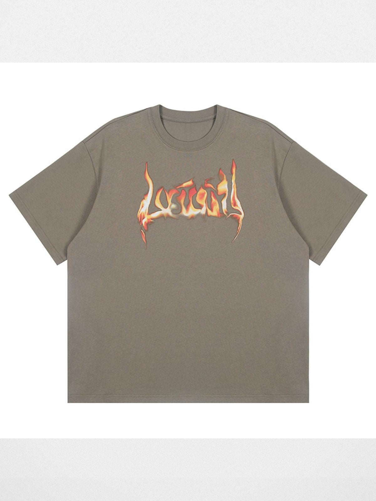 LOSTCTRL Flame Logo Heavy Cotton T Shirt in Olive