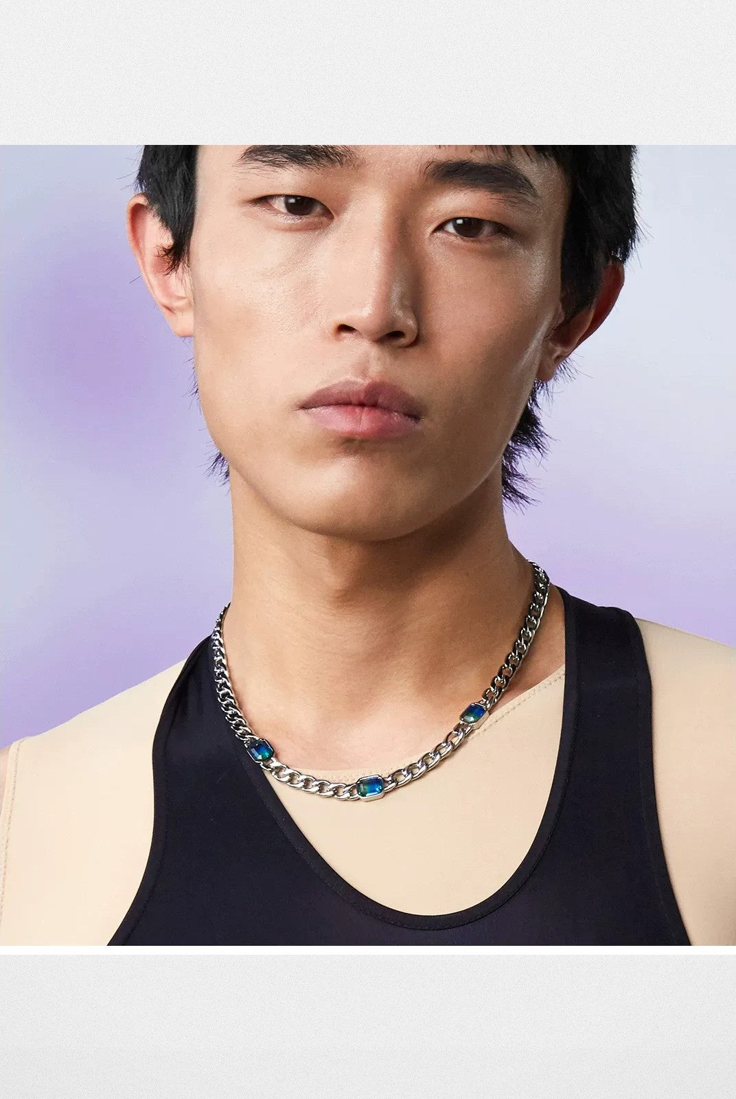 BLACKHEAD Gradient Tourmaline Chain Necklace in Silver - On Model