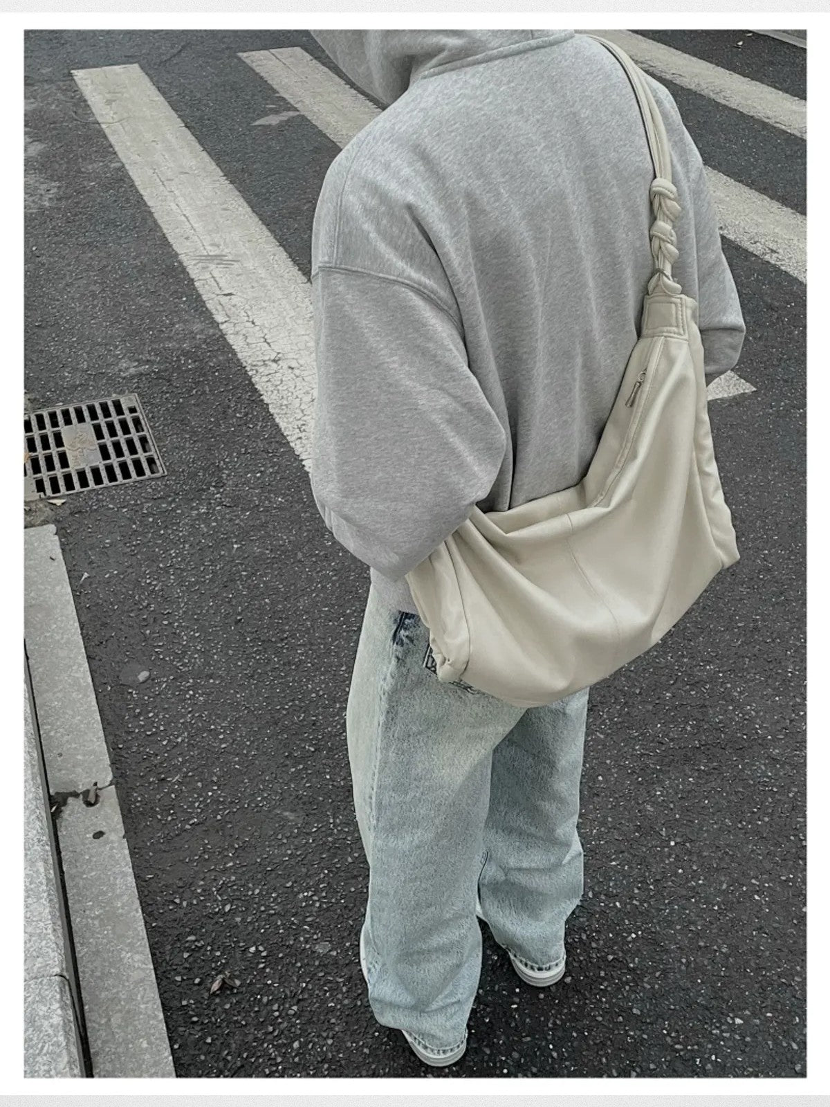 VLABMADE Boxy Cropped Zip Up Hoodie in Gray - On Male Model