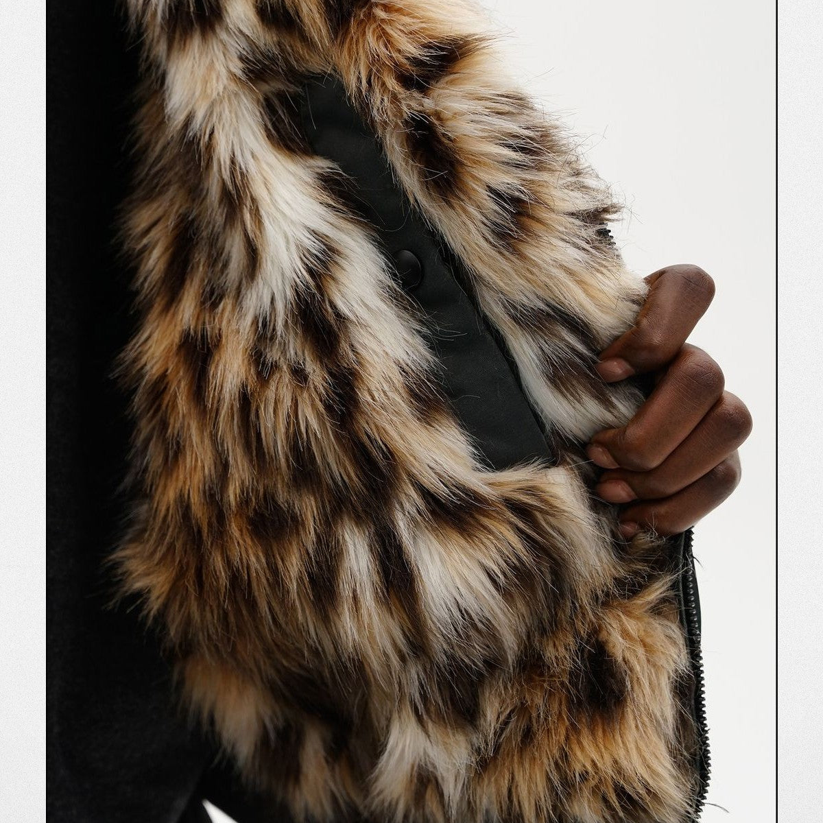 MASONPRINCE Reversible Tiger Print Flight Jacket in Black - On Model #color_black