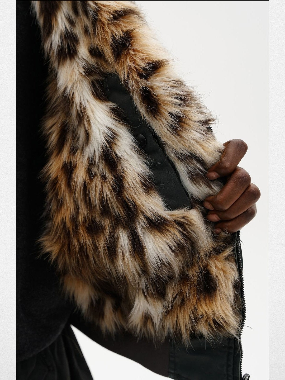 MASONPRINCE Reversible Tiger Print Flight Jacket in Black - On Model #color_black