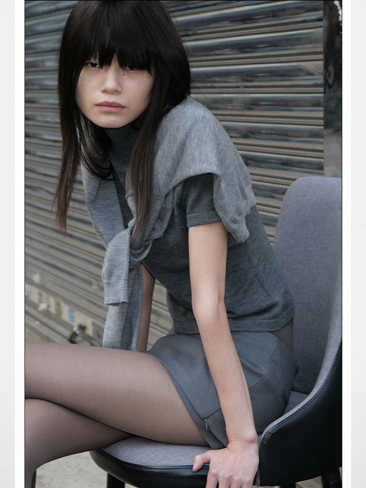 rarely alike Open Back Wool Turtleneck in Gray - On Model