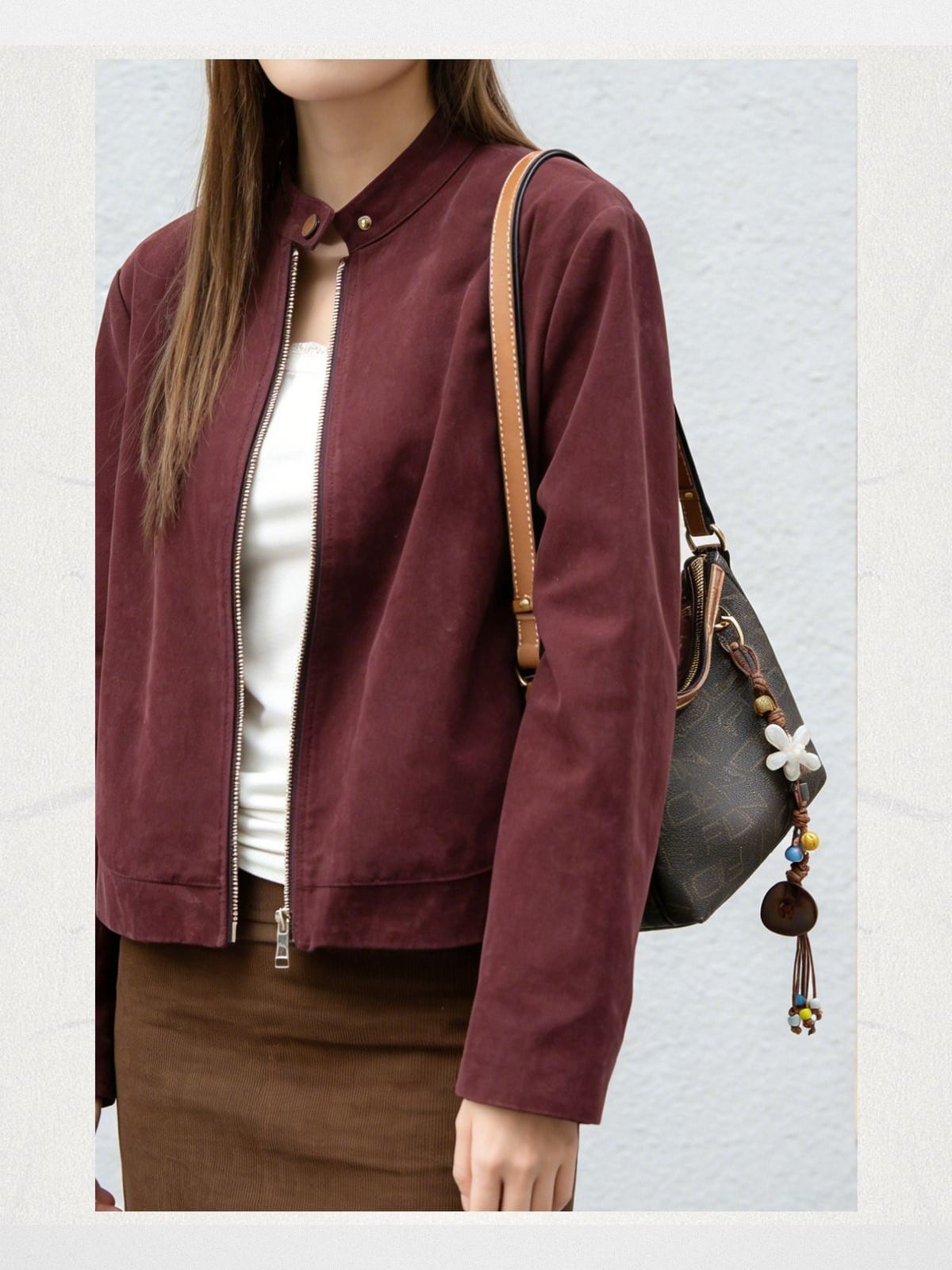 FION Monogram Faux Leather Shoulder Bag in Brown - On Female Model