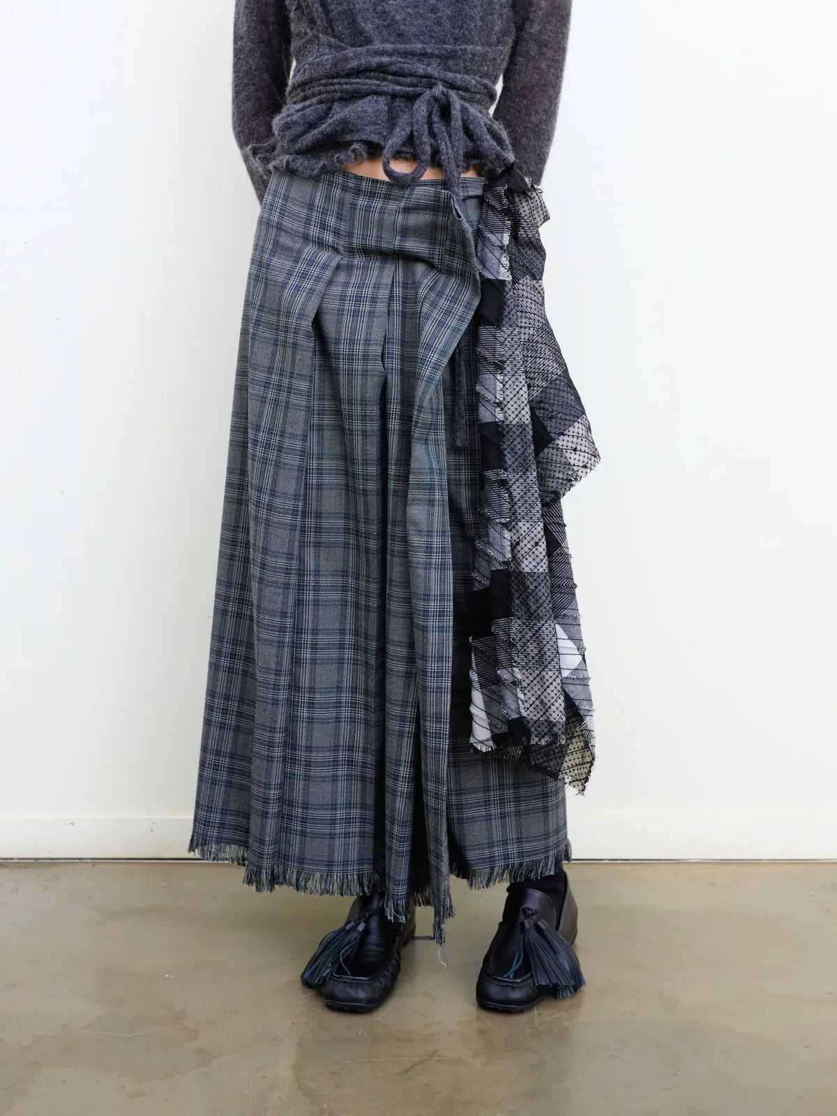 NeverSeez Plaid Pleated Skirt with Detachable Waist in Gray - On Model