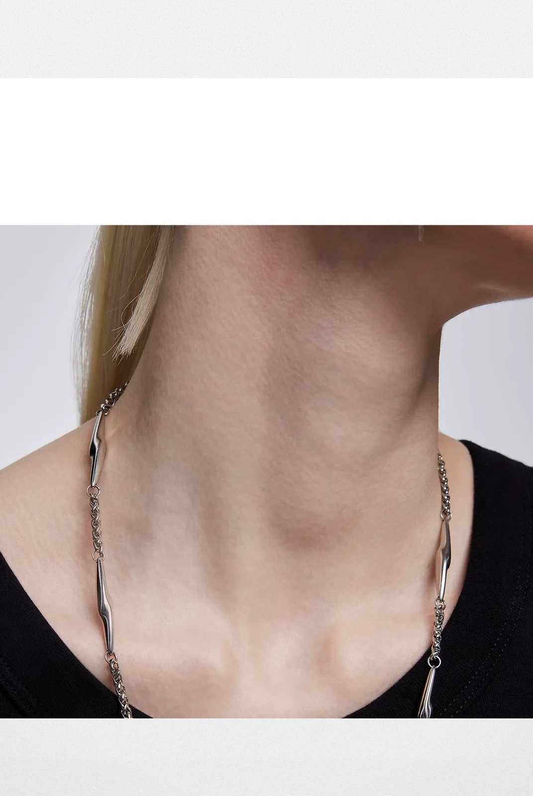BLACKHEAD Two Tone Lightning Bolt Necklace in Gray - On Model