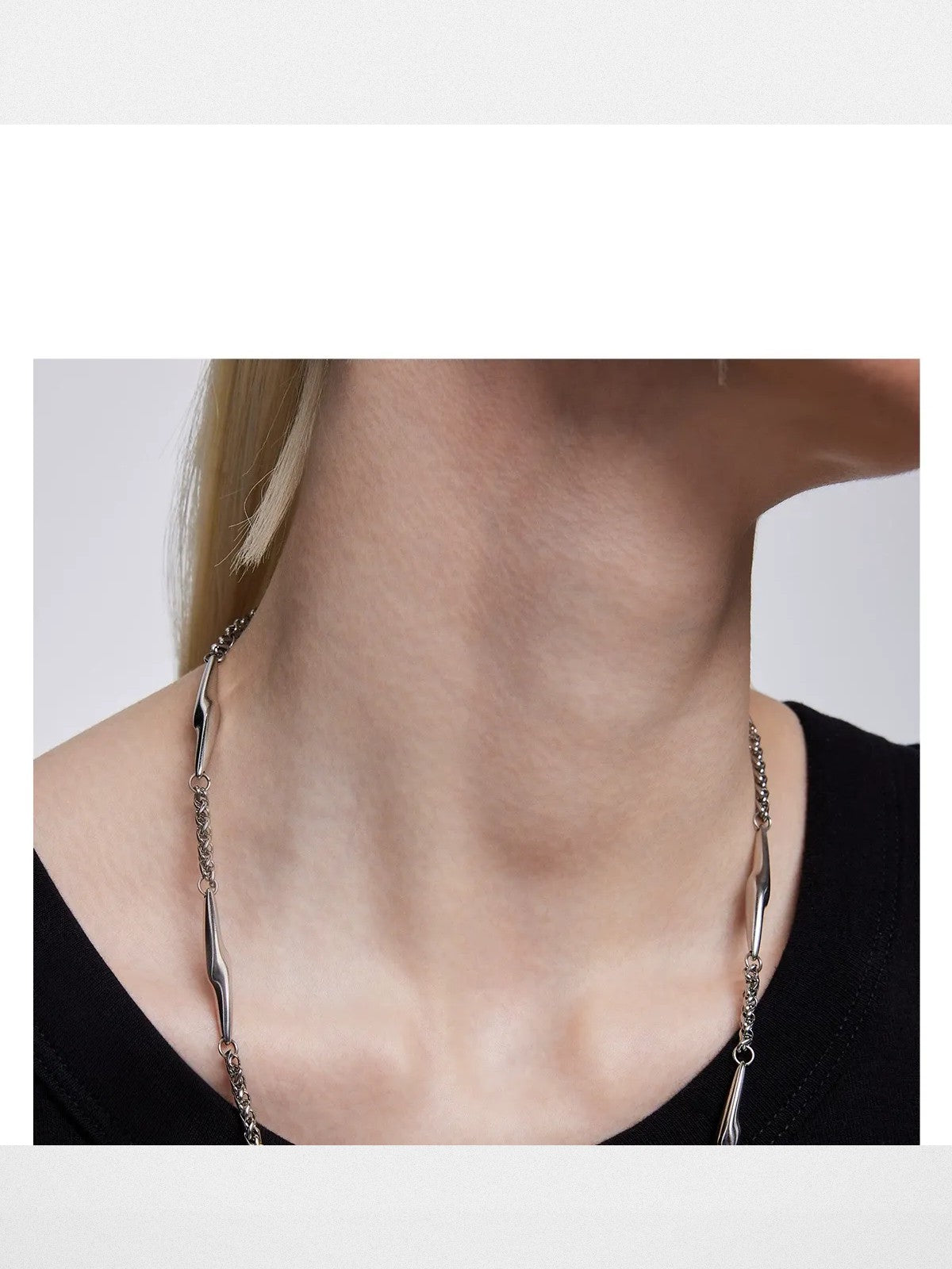 BLACKHEAD Two Tone Lightning Bolt Necklace in Gray - On Female Model