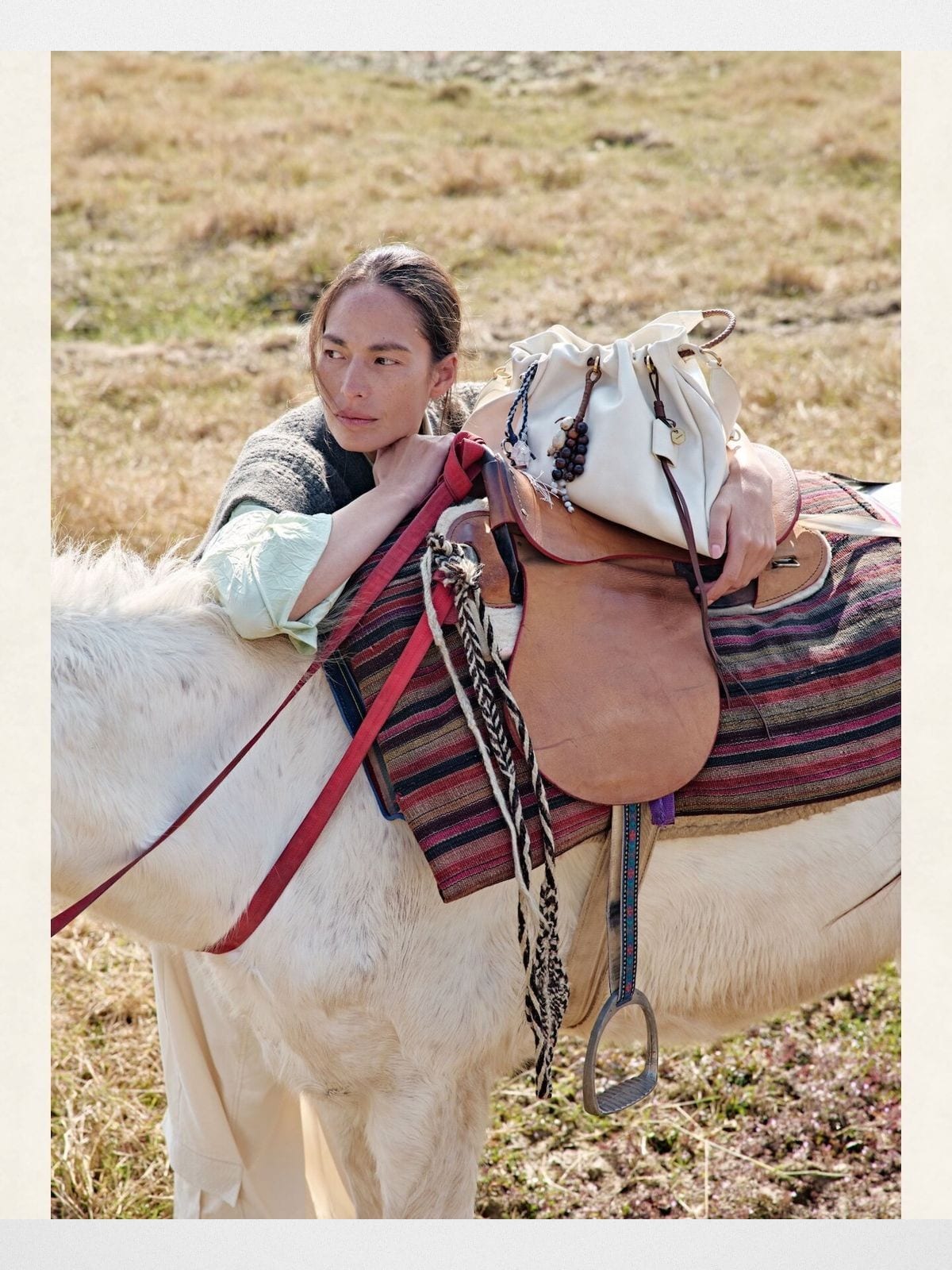 Songmont Slouchy Nappa Leather Tote in White - On Model